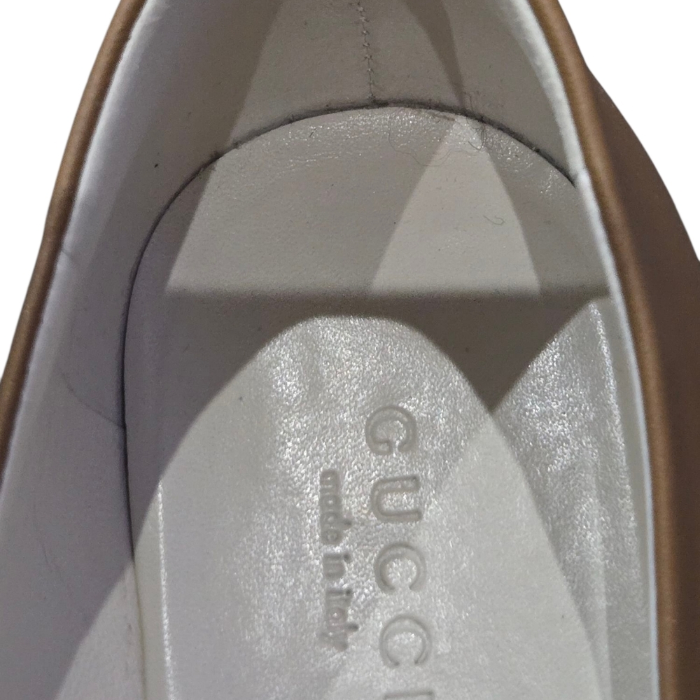 Gucci Sachalin Ballet Flat Taupe Leather Silver Logo Sz 38 - Picture 8 of 13